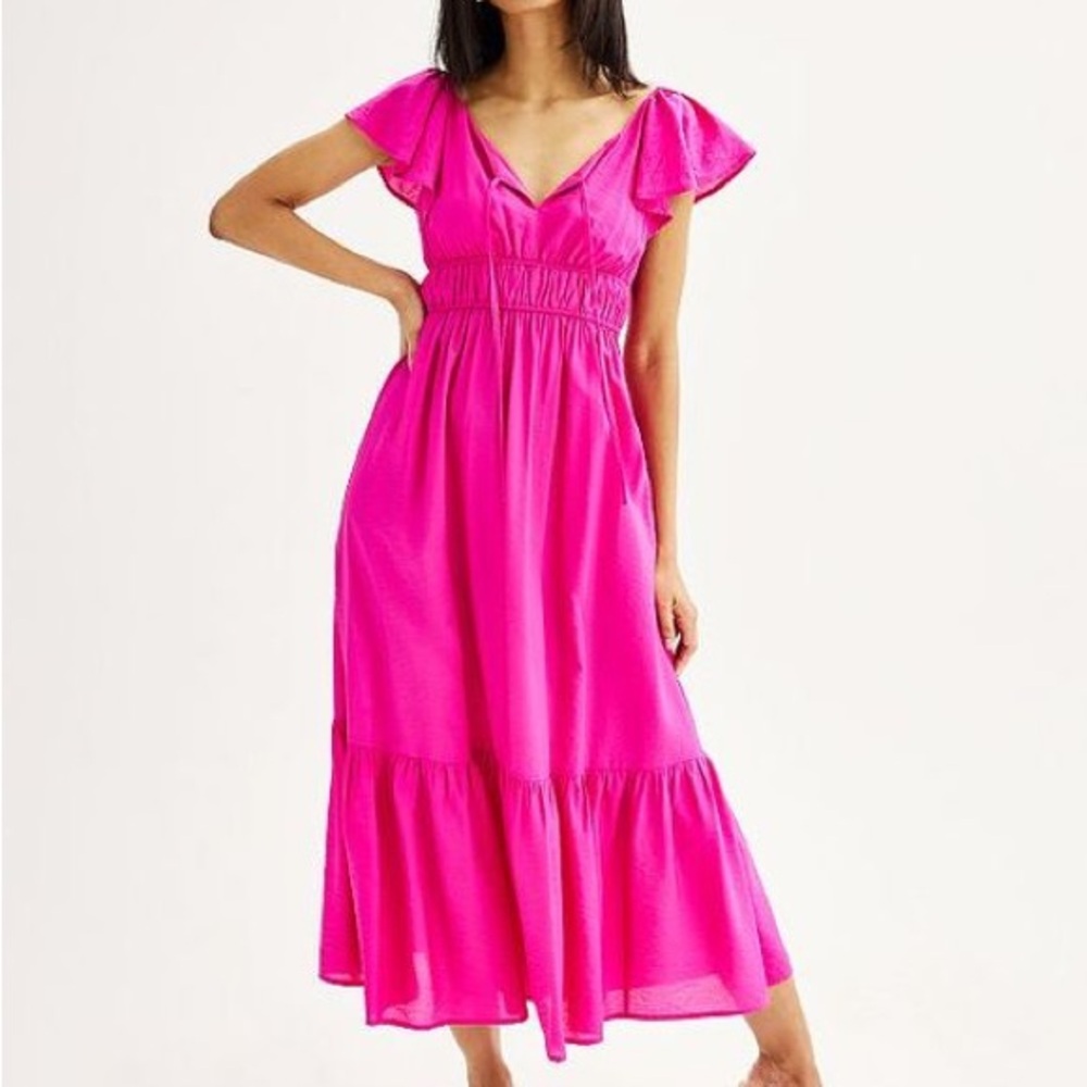 Nine West Pink Flutter Sleeve Maxi Dress - XXL